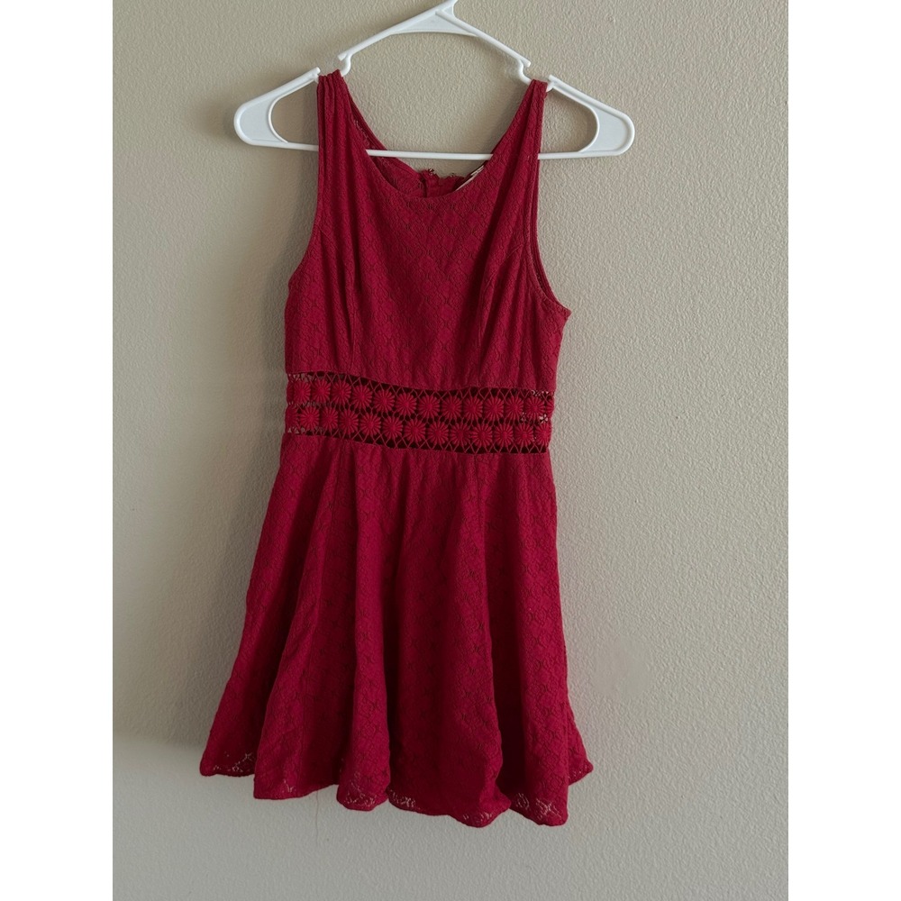 Free People Red Lace Daisy Crochet Waist Mini Dress Size 4